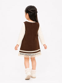 Girls' Ivory Embroidered Satin Party Dress with Detachable Capelet.
