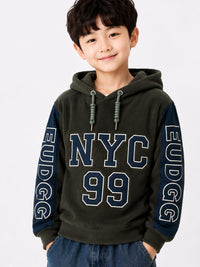 Boys' Olive Green & Navy Fleece "NYC 99" Hooded Sweatshirt.