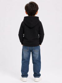 Boys' Black Textured Full-Zip Hooded Jacket.