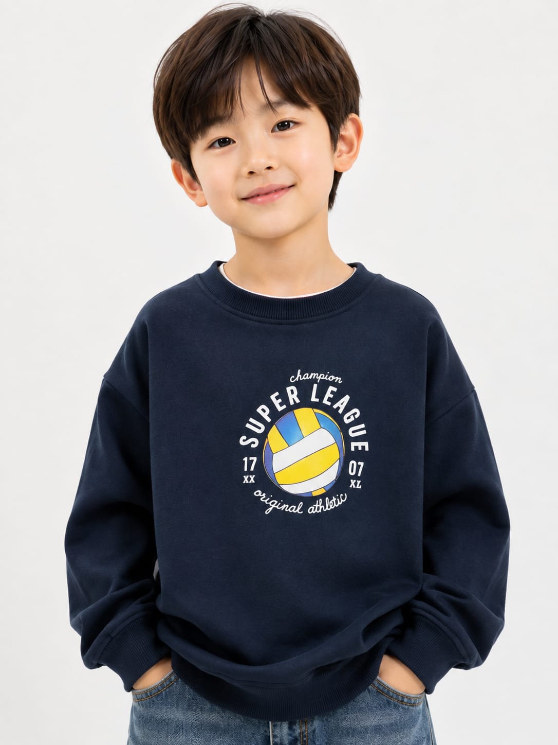 Boys' Navy Blue Sports Graphic Sweatshirt.