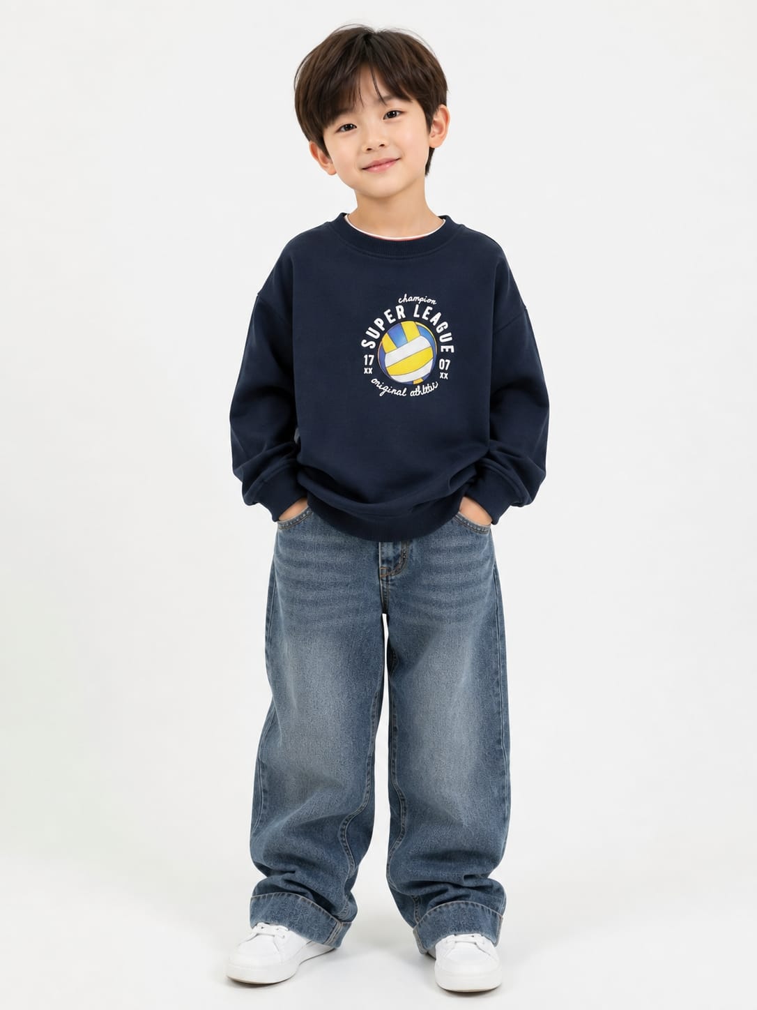 Boys' Navy Blue Sports Graphic Sweatshirt.