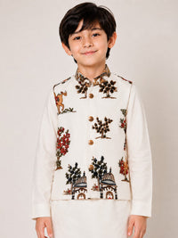 Boys' Printed Nehru Jacket with Kurta & Pyjama Set.