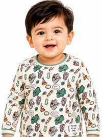 Baby Boys' Dinosaur & Pizza Print Full Sleeve Nightwear/Loungewear Set.