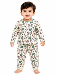 Baby Boys' Dinosaur & Pizza Print Full Sleeve Nightwear/Loungewear Set.