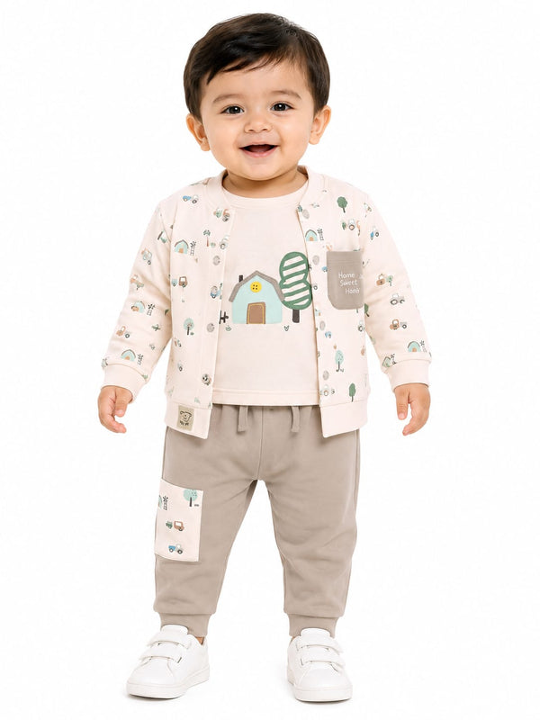 Baby Boys' 3-Piece Open-Front Cardigan, T-Shirt, and Joggers Set
