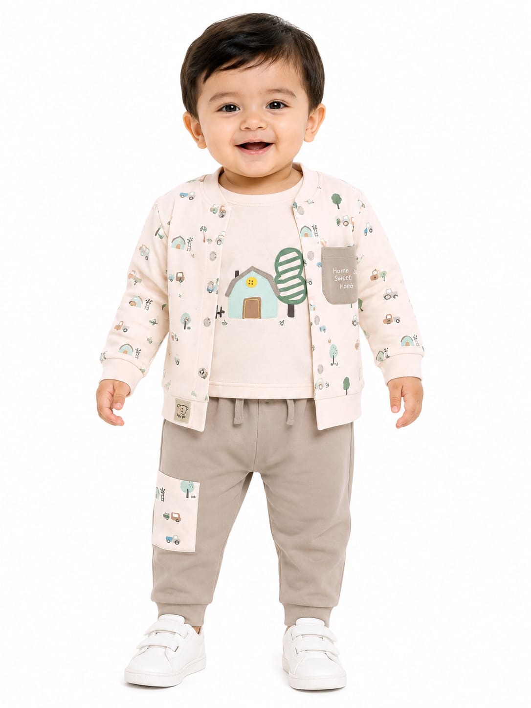 Baby Boys' 3-Piece Open-Front Cardigan, T-Shirt, and Joggers Set