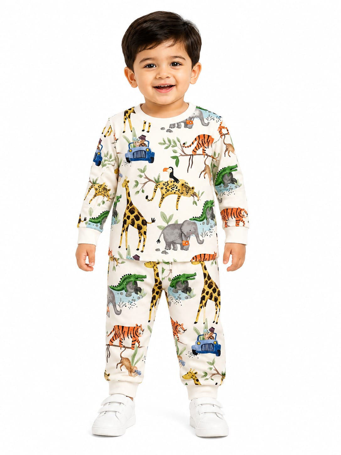 Toddler Boys' Safari Animals Print Sweatshirt & Joggers Set - Cream
