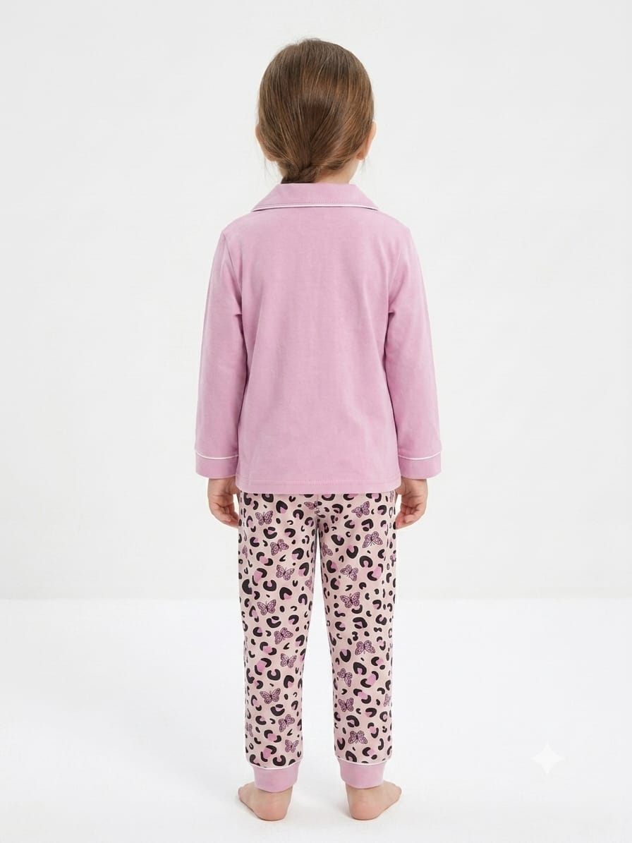 Girls' Pink Minnie Mouse & Leopard Print Pyjama Nightwear Set.