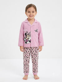 Girls' Pink Minnie Mouse & Leopard Print Pyjama Nightwear Set.