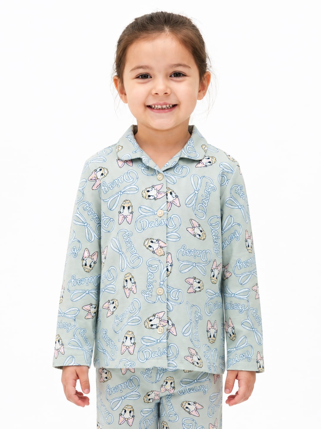 Girls' Sage Green Daisy Duck Printed Pyjama Nightwear Set
