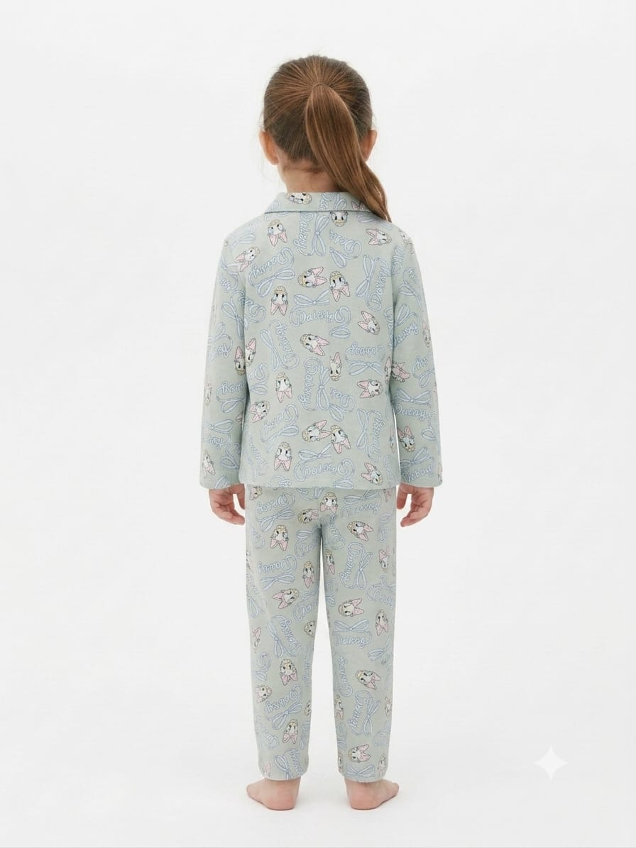 Girls' Sage Green Daisy Duck Printed Pyjama Nightwear Set