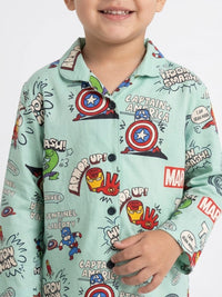Boys' Mint Green Marvel Avengers Printed Pyjama Nightwear Set.