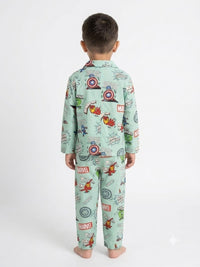 Boys' Mint Green Marvel Avengers Printed Pyjama Nightwear Set.