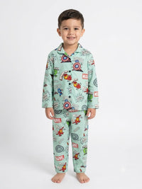 Boys' Mint Green Marvel Avengers Printed Pyjama Nightwear Set.