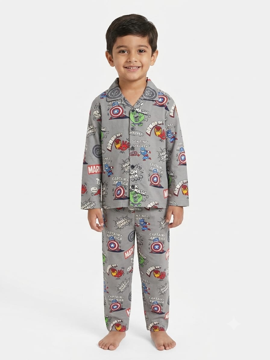 Boys' Grey Marvel Avengers Printed Pyjama Nightwear Set