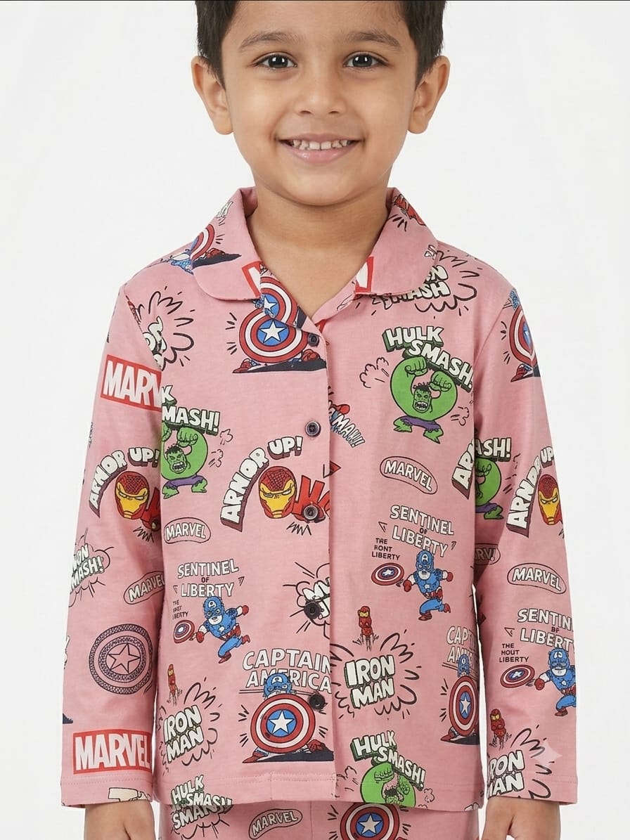 Boys' Dusty Pink Marvel Avengers Printed Pyjama Nightwear Set