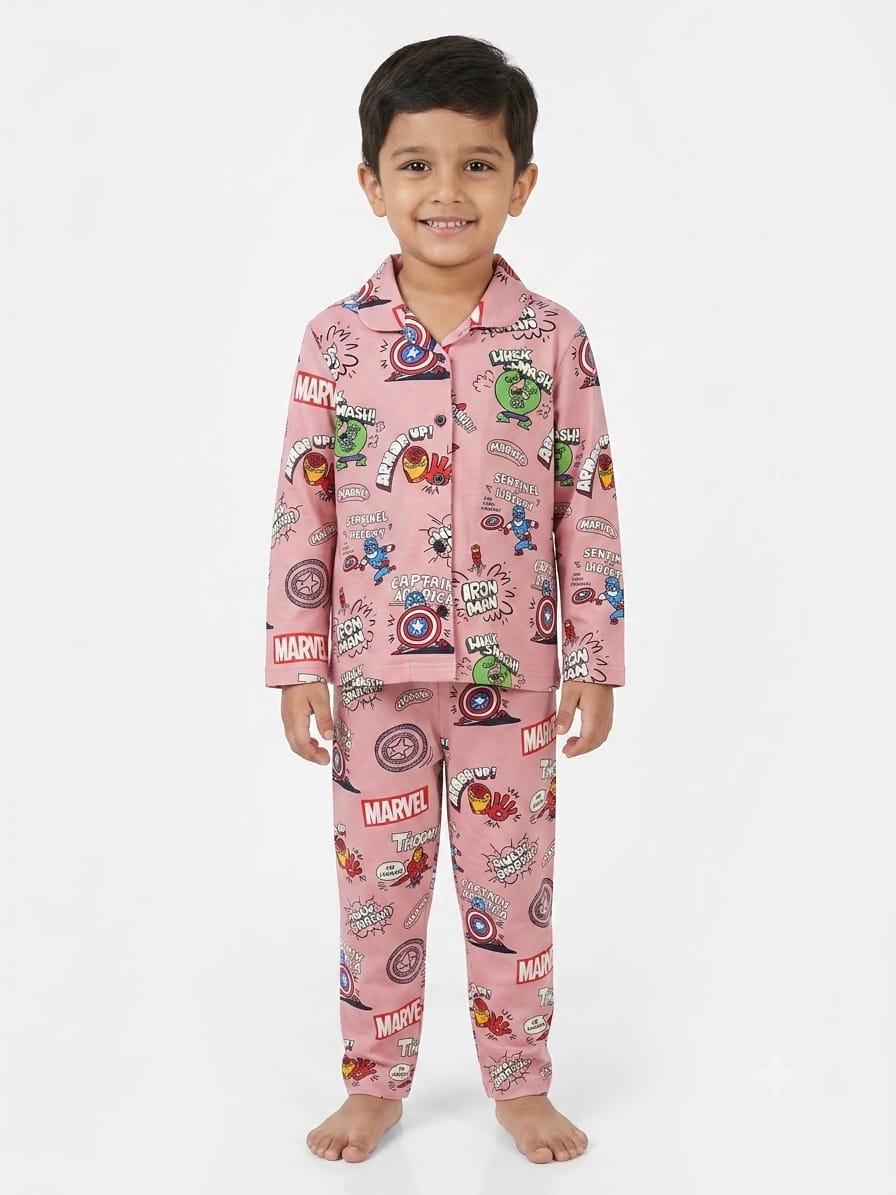 Boys' Dusty Pink Marvel Avengers Printed Pyjama Nightwear Set