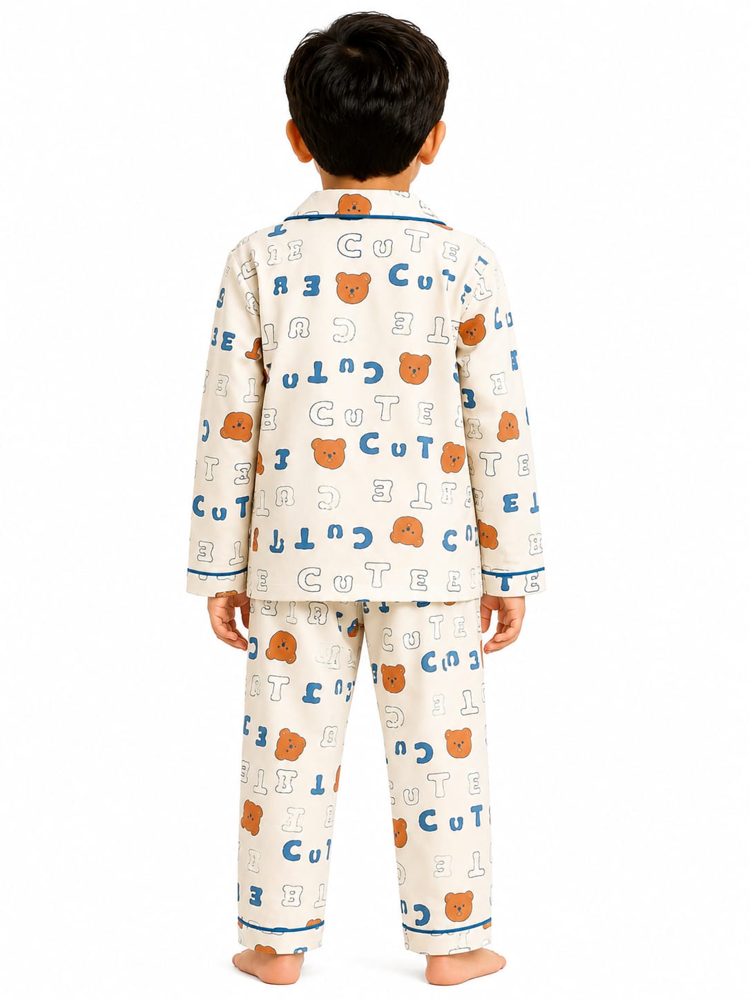 Boys' Off-White "Cute" Teddy Bear Printed Pyjama Nightwear Set