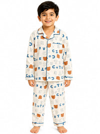 Boys' Off-White "Cute" Teddy Bear Printed Pyjama Nightwear Set