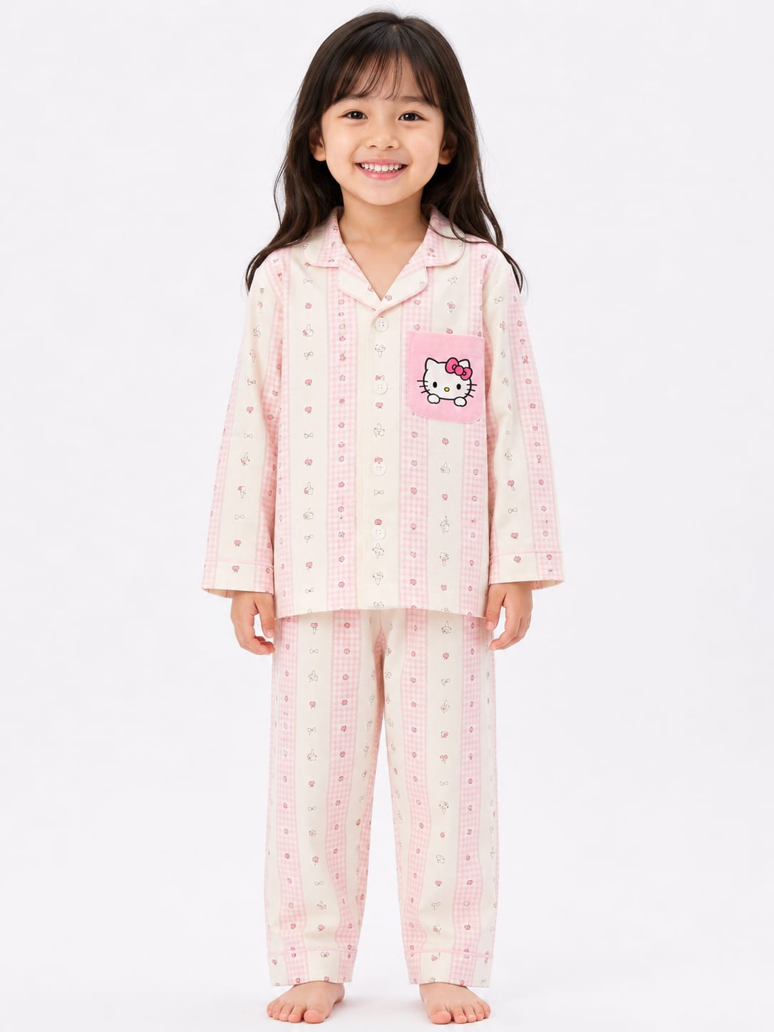 Girls' Soft Pink Hello Kitty Printed Pyjama Nightwear Set.