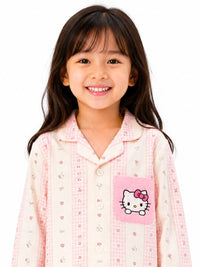 Girls' Soft Pink Hello Kitty Printed Pyjama Nightwear Set.