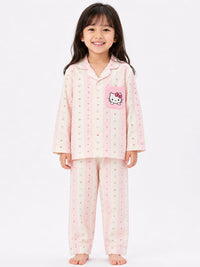 Girls' Soft Pink Hello Kitty Printed Pyjama Nightwear Set.