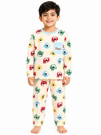 Boys' Off-White Colorful Bear Printed Pyjama Nightwear Set