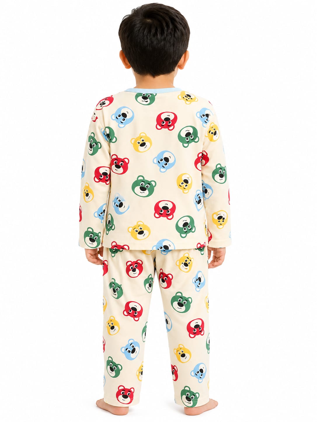 Boys' Off-White Colorful Bear Printed Pyjama Nightwear Set
