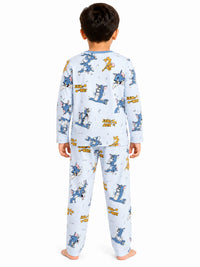 Boys' Light Blue Tom and Jerry Printed Pyjama Nightwear Set