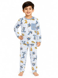 Boys' Light Blue Tom and Jerry Printed Pyjama Nightwear Set