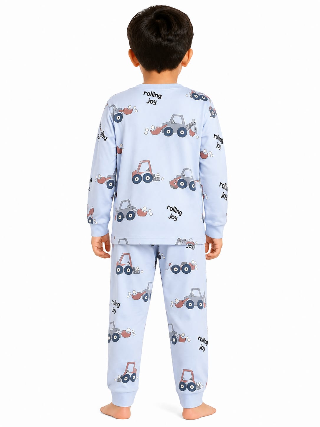 Boys' Light Blue Construction Vehicle Printed Pyjama Nightwear Set