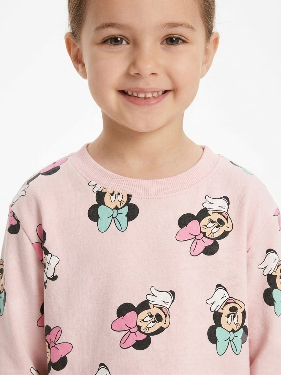 Girls' Two-Piece Character Print Sweatshirt & Joggers pink Set.
