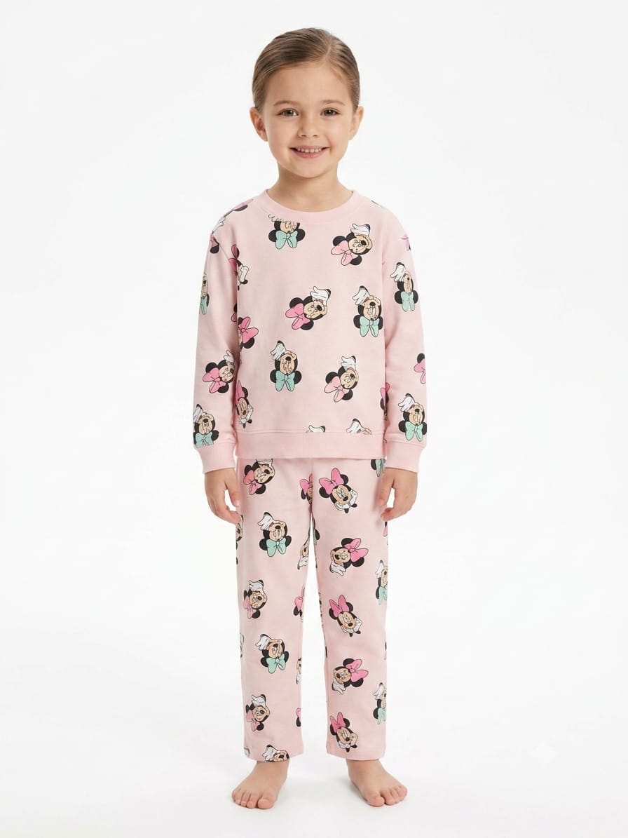 Girls' Two-Piece Character Print Sweatshirt & Joggers pink Set.