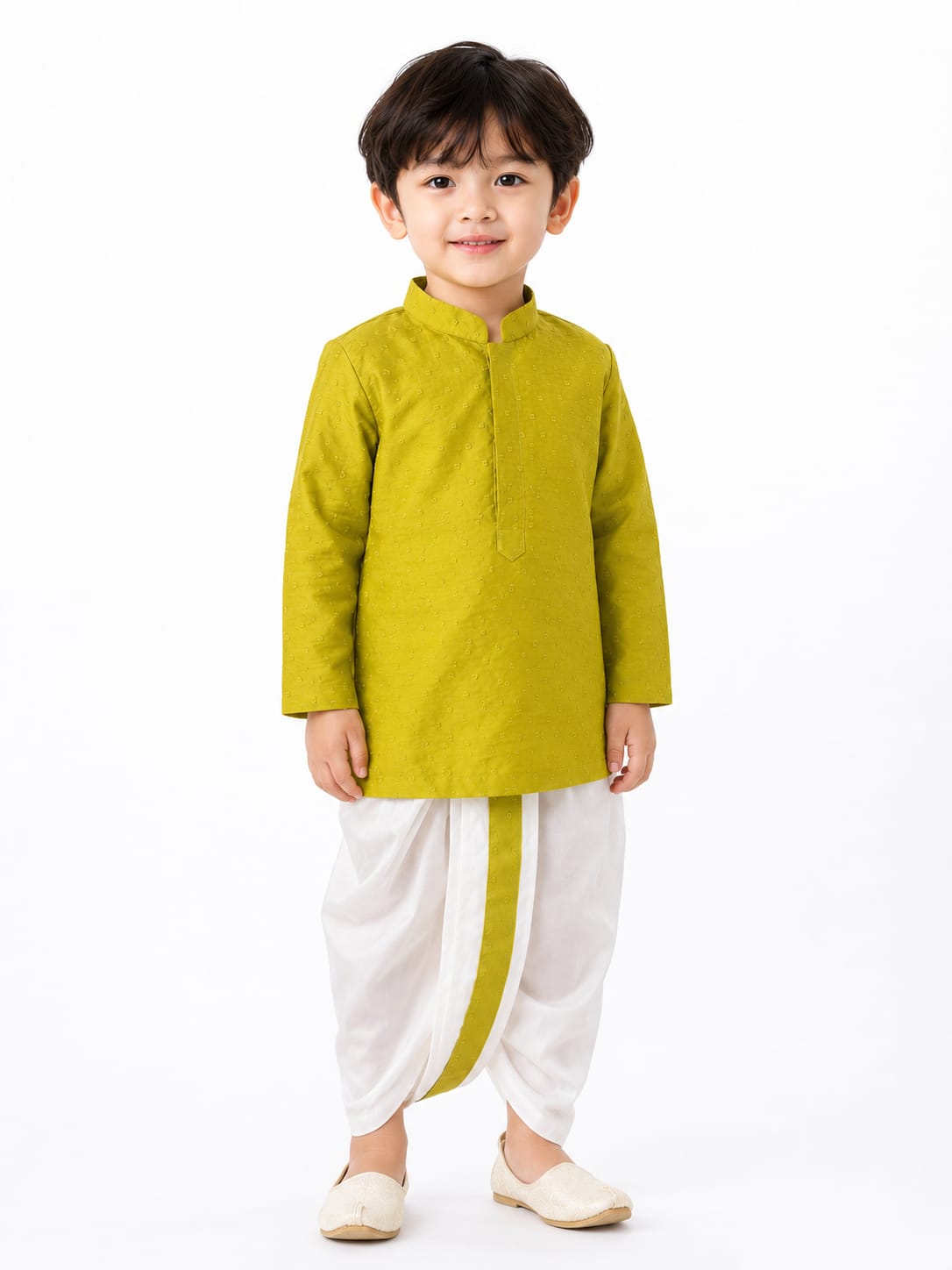 Boys' Textured Kurta with Ready-to-Wear Dhoti Set.