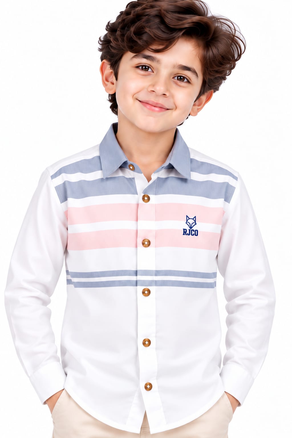 Boys' White Striped Cut & Sew Casual Shirt.