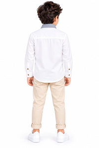 Boys' White Striped Cut & Sew Casual Shirt.
