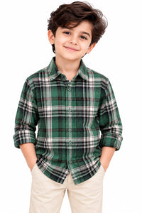 Boys' Green & Black Plaid Checked Casual Shirt