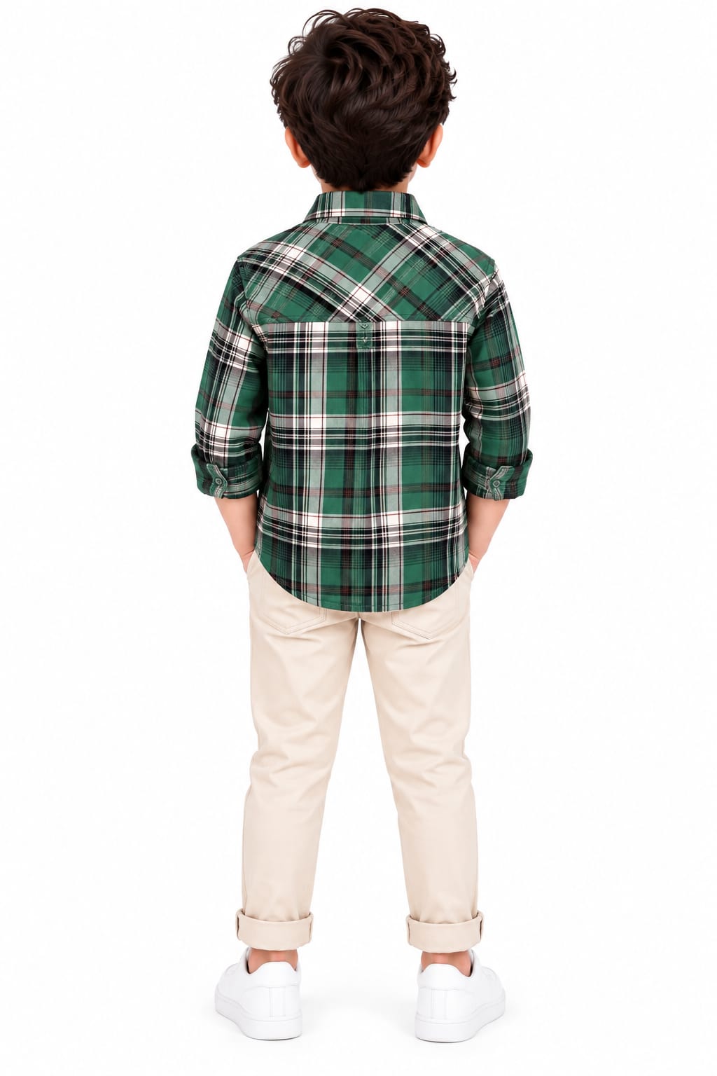 Boys' Green & Black Plaid Checked Casual Shirt