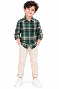 Boys' Green & Black Plaid Checked Casual Shirt