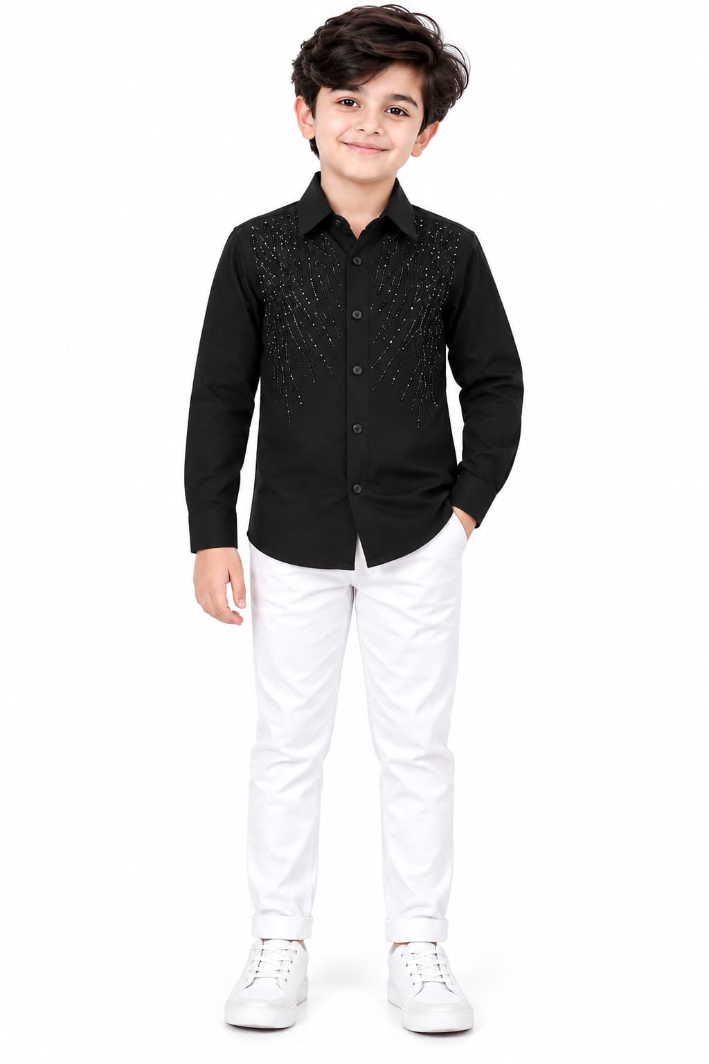 Boys' Black Embellished Partywear Shirt.
