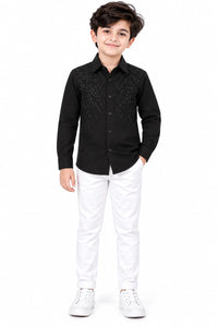 Boys' Black Embellished Partywear Shirt.