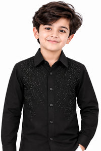 Boys' Black Embellished Partywear Shirt.