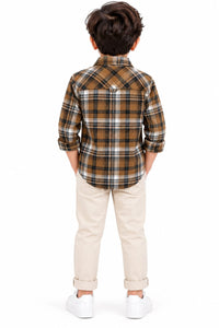 Boys' Brown & Black Plaid Checked Casual Shirt.