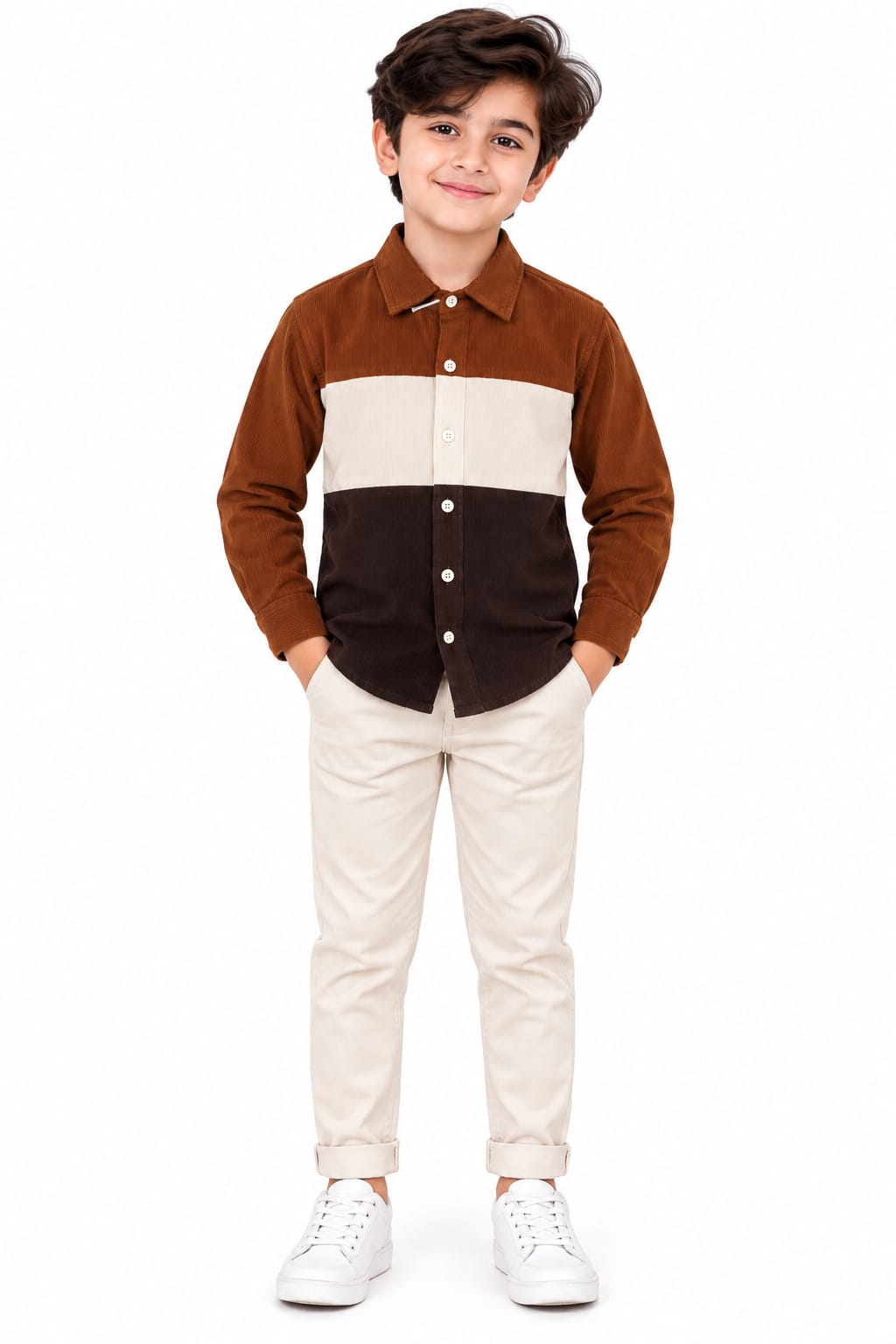 Boys' Tricolor Color blocked Corduroy Casual Shirt.