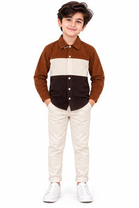 Boys' Tricolor Color blocked Corduroy Casual Shirt.