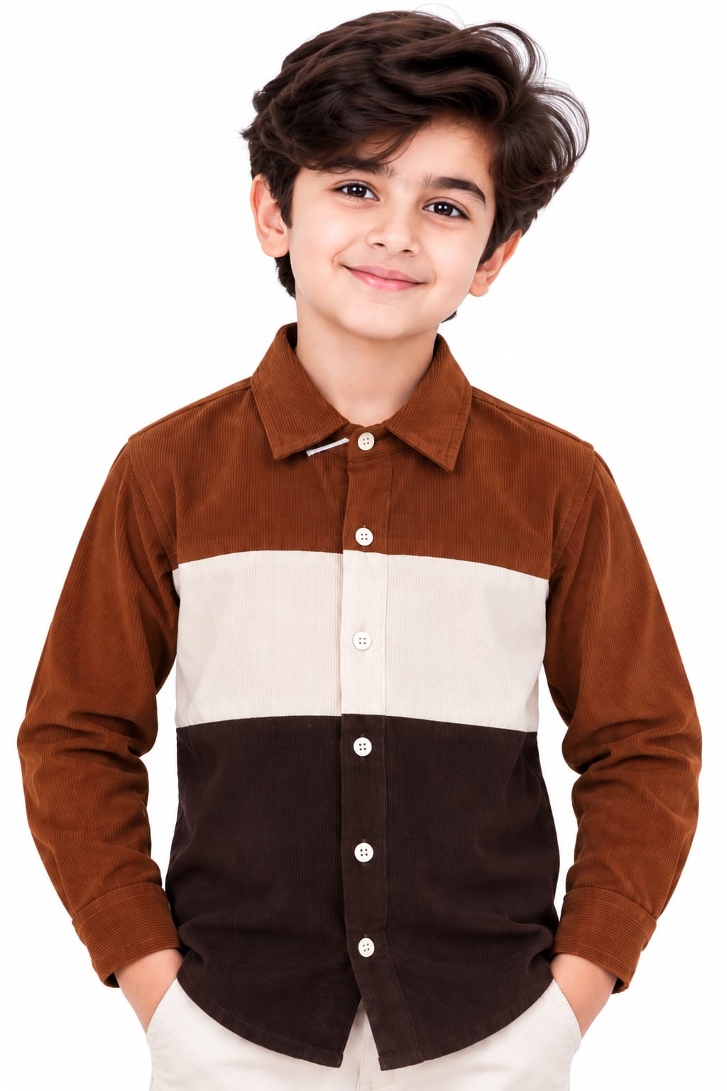 Boys' Tricolor Color blocked Corduroy Casual Shirt.