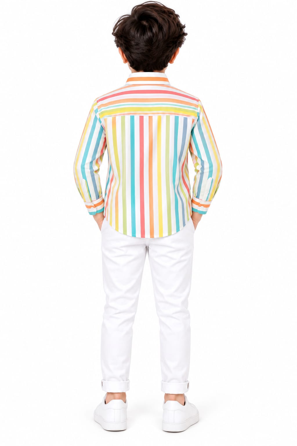 Boys' Multi-Color Vertical Striped Casual Shirt.