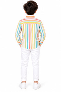 Boys' Multi-Color Vertical Striped Casual Shirt.