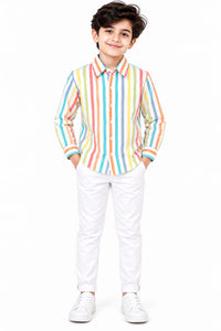 Boys' Multi-Color Vertical Striped Casual Shirt.