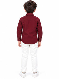 Boys' Maroon Embellished Graphic Partywear Shirt
